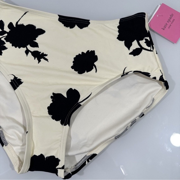 NWT $78 kate spade NY [ Small ] Floral High Waist Bikini Swim Bottoms Ivory Blac - Picture 4 of 9